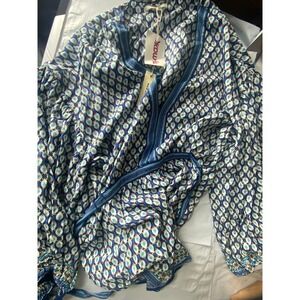 MAX STUDIO Women's Blue Geometric Print Button Front Shirt Top Size L  NEW